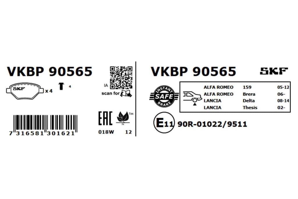 Jogo de 4 pastilhas de travão SKF ref. VKBP 90565
